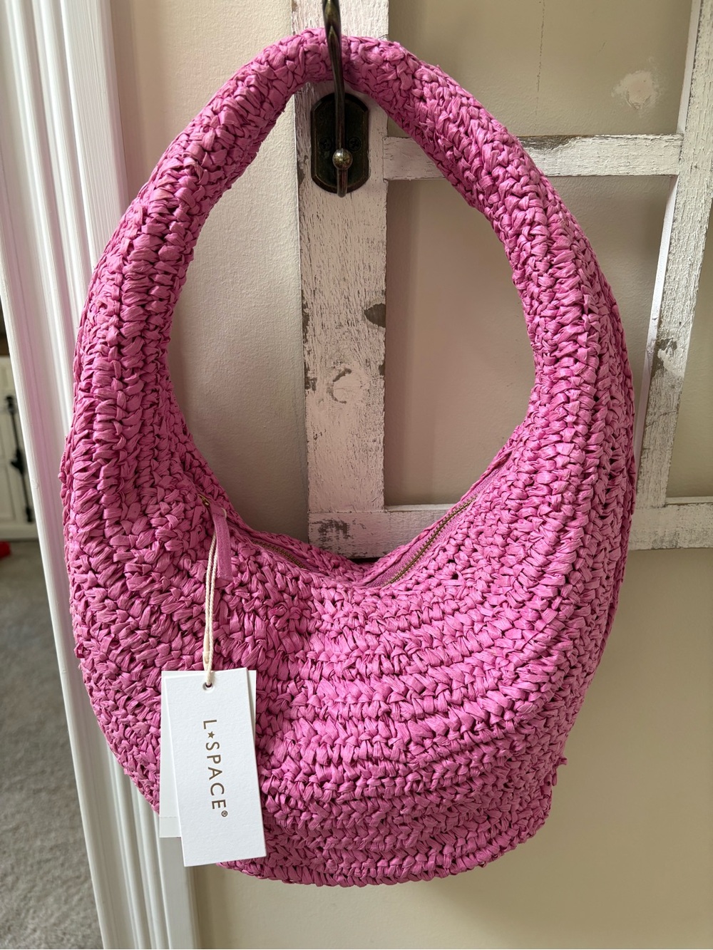 l*space Pink Woven Shoulder Hobo Bag